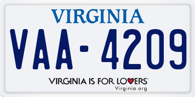 VA license plate VAA4209