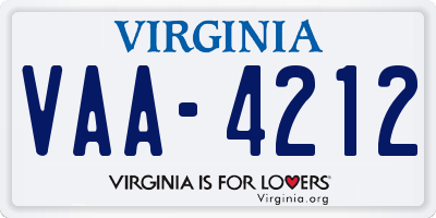 VA license plate VAA4212