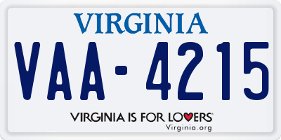 VA license plate VAA4215