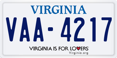 VA license plate VAA4217