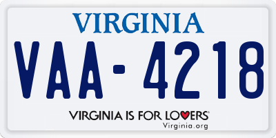 VA license plate VAA4218