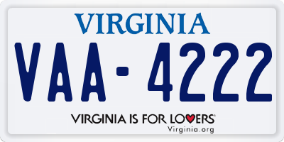 VA license plate VAA4222