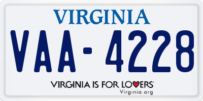 VA license plate VAA4228