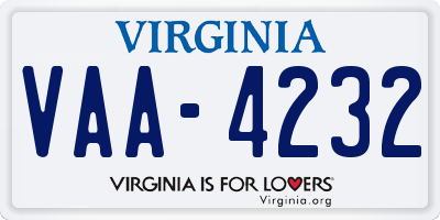 VA license plate VAA4232