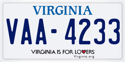 VA license plate VAA4233