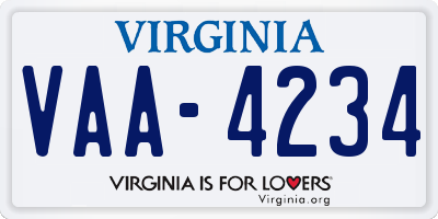 VA license plate VAA4234