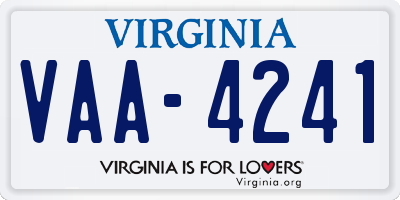 VA license plate VAA4241