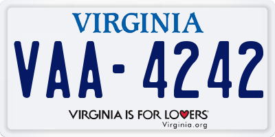 VA license plate VAA4242