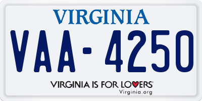 VA license plate VAA4250