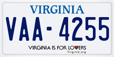 VA license plate VAA4255