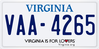 VA license plate VAA4265