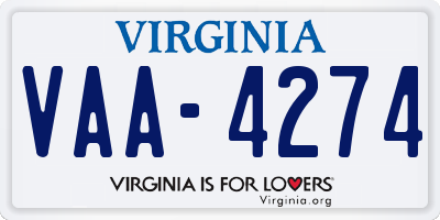 VA license plate VAA4274