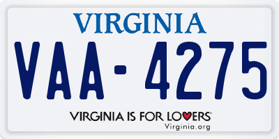 VA license plate VAA4275