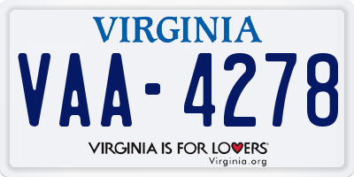 VA license plate VAA4278