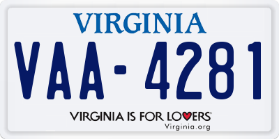 VA license plate VAA4281