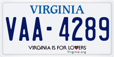 VA license plate VAA4289