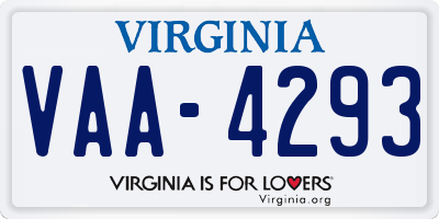 VA license plate VAA4293