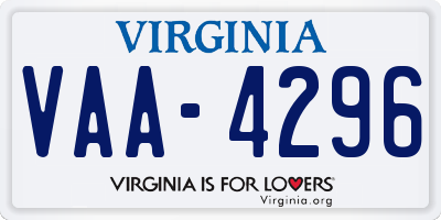 VA license plate VAA4296