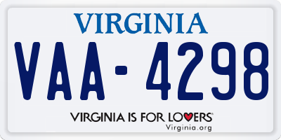 VA license plate VAA4298