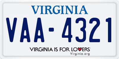 VA license plate VAA4321