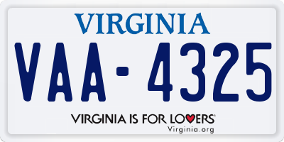 VA license plate VAA4325