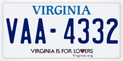 VA license plate VAA4332