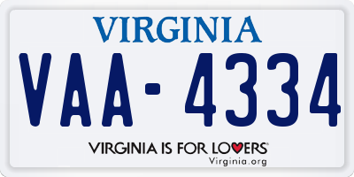 VA license plate VAA4334