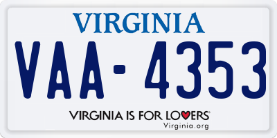 VA license plate VAA4353