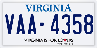VA license plate VAA4358