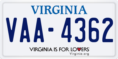 VA license plate VAA4362