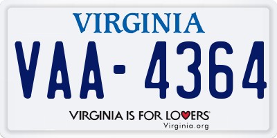 VA license plate VAA4364