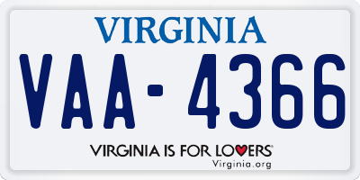 VA license plate VAA4366