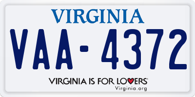 VA license plate VAA4372