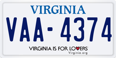 VA license plate VAA4374
