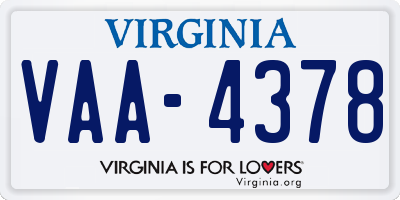 VA license plate VAA4378