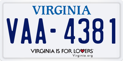 VA license plate VAA4381