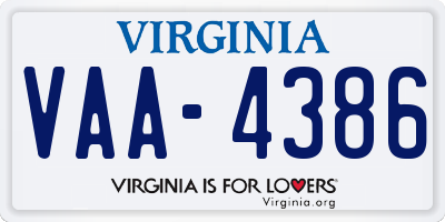 VA license plate VAA4386