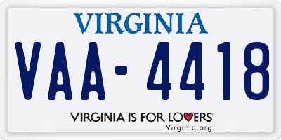 VA license plate VAA4418