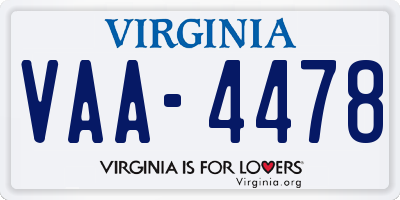 VA license plate VAA4478