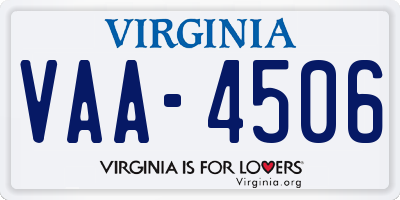 VA license plate VAA4506