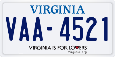 VA license plate VAA4521