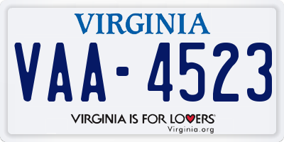 VA license plate VAA4523