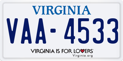 VA license plate VAA4533