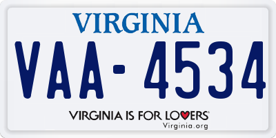 VA license plate VAA4534