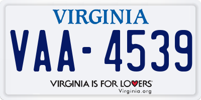 VA license plate VAA4539