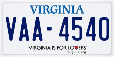 VA license plate VAA4540