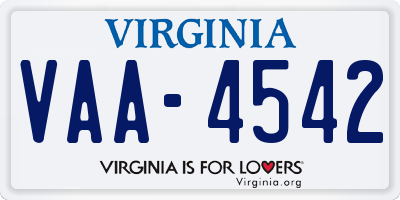 VA license plate VAA4542