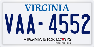 VA license plate VAA4552