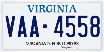 VA license plate VAA4558