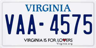 VA license plate VAA4575